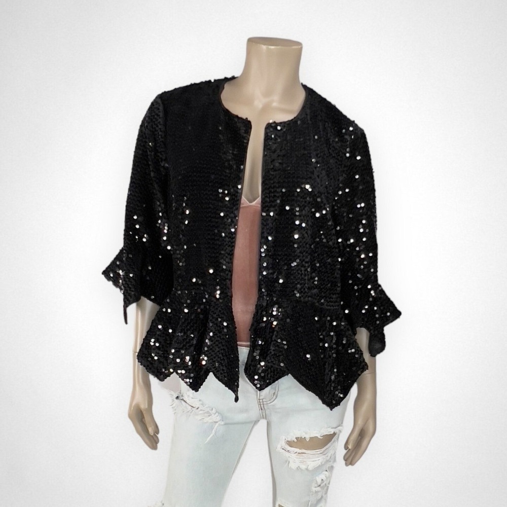 FRENCH CONNECTION Alodia Sequin Cropped Jacket 12‎ Party Holidays